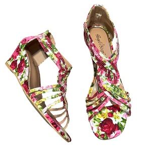 Vibrant Floral Rose Wedge Sandals size 9
